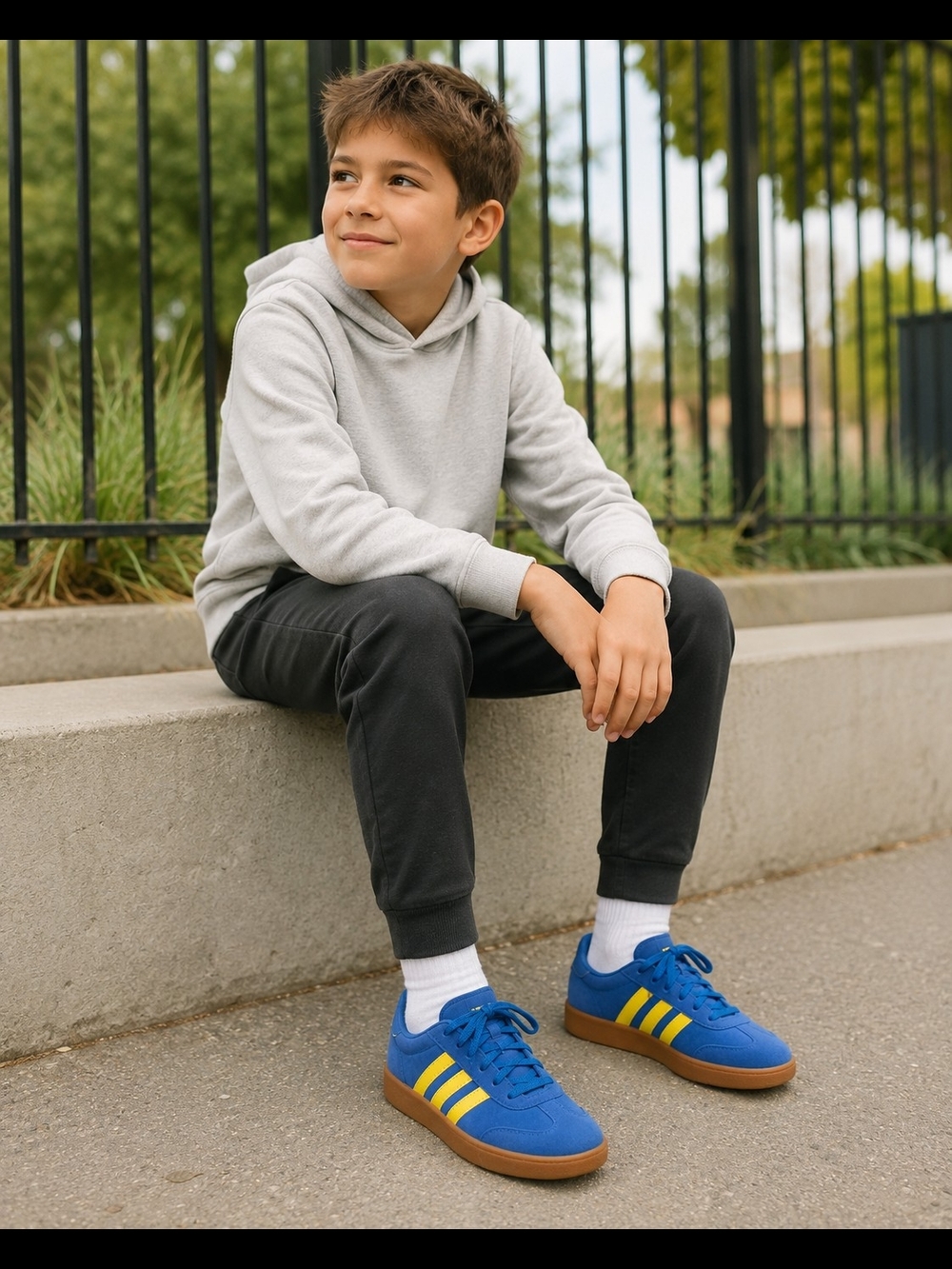 Adidas VL Court 3.0 K Blue Yellow Gum Sneakers Size 5Y NIB